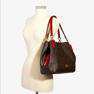 Coach Hallie Shoulder Bag In Signature Canvas Brown/Red